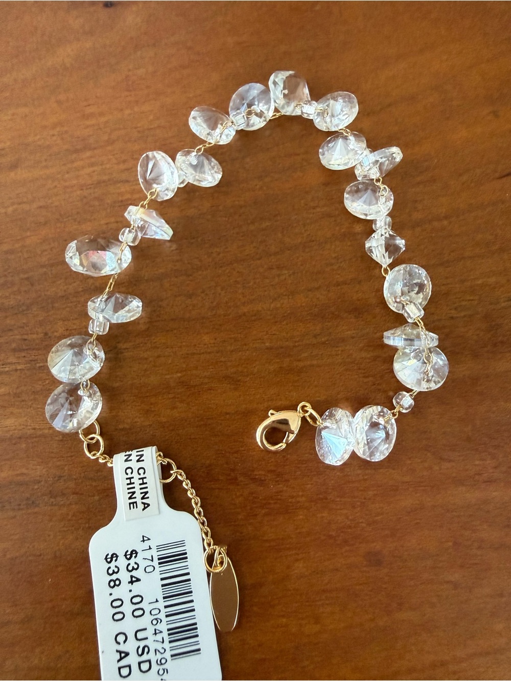 ANTHROPOLOGIE Dotted Crystal & Gold Bracelet - Clear NWT